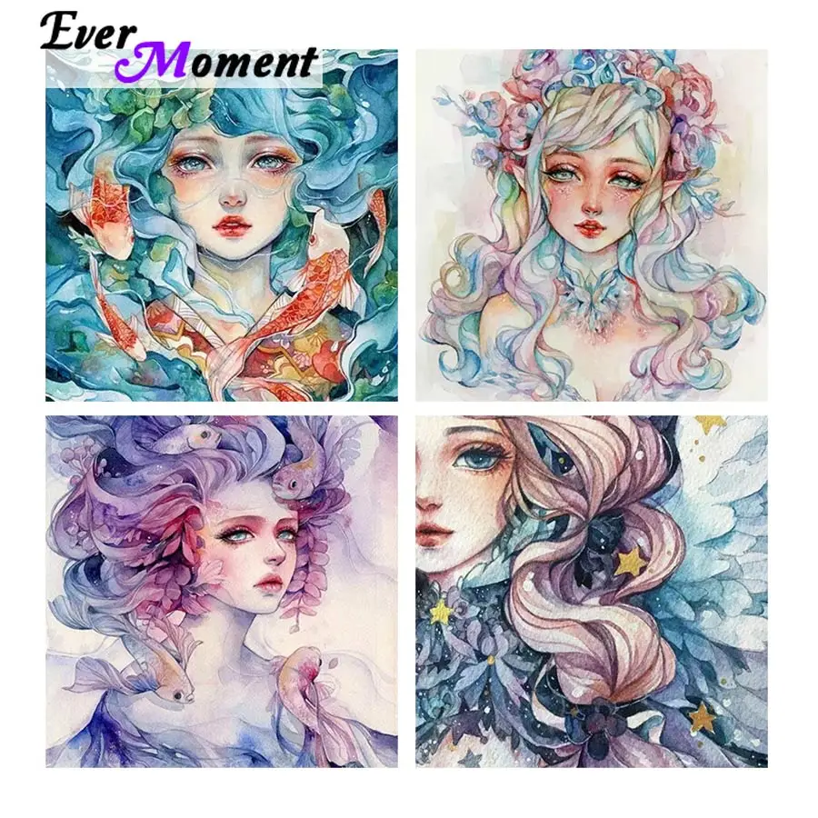 Ever Moment Diamond Painting Girl Flower Full Square Round Drill Embroidery 5D Art Handmade Home Living Room Decoration ASF2106