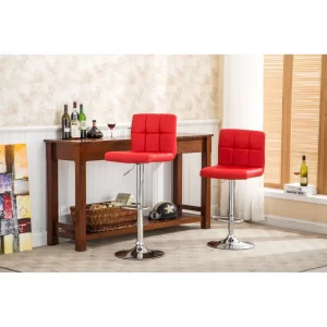 Swivel Faux Leather Adjustable Hydraulic Bar Stool, Set of 2, Red