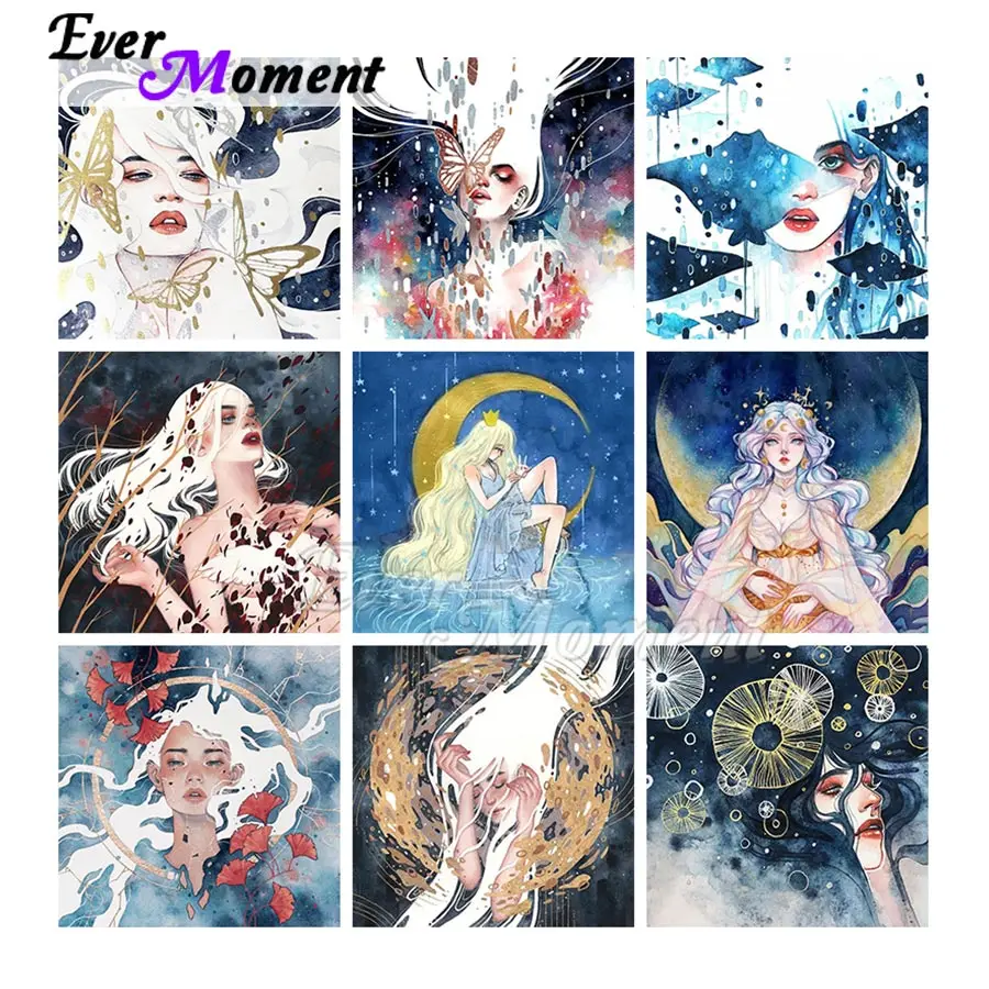 Ever Moment Diamond Painting Paint By Square Round Stones Resin Drill Cartoon Girl Wall Art Decoration For Giving Kits ASF2232