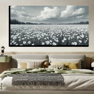Art Nature Landscape gray flower painting, suitable for interior decoration, 1.5 inch thick pine solid wood frame