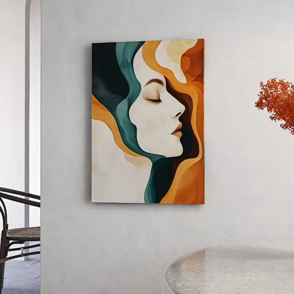 Abstract female silhouette canvas art, rotating color - pine frame, can be hung directly, suitable for interior decoration