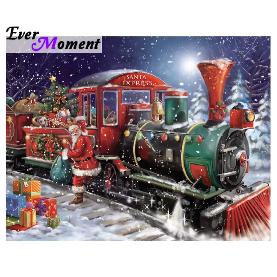 Ever Moment 5D DIY Diamond Painting Christmas Square Rhinestone Diamond Mosaic Santa Claus Train Gift Diamond Embroidery ASF1036