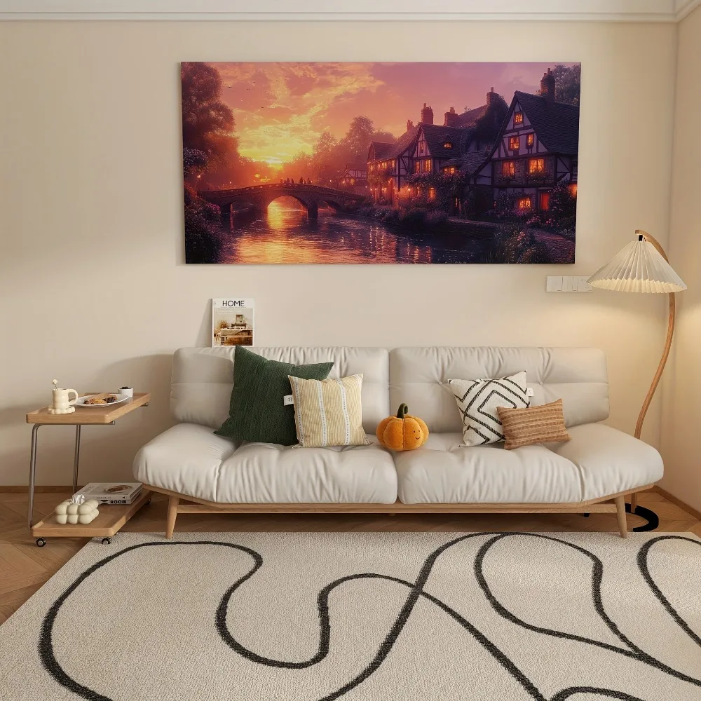 Dream in the countryside, records of a modest village, under old trees,1.5 inch thick pine solid wood frame, interior decoration