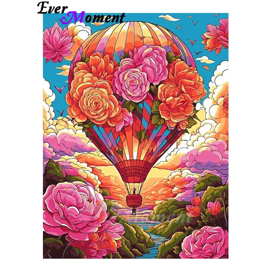 Ever Moment 5D Diamond Painting Hot Air Balloon with Flowers Full Drill Premium Diamond Dot Painting Kits ASF3004
