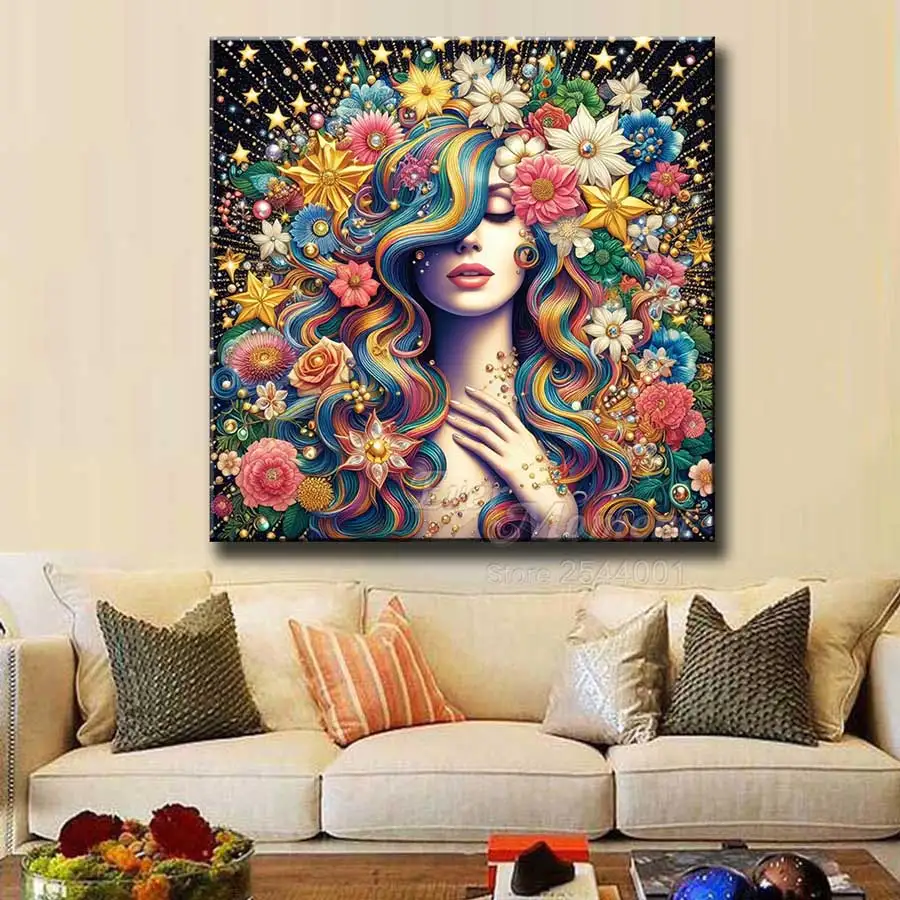 Ever Moment Rainbow Long-haired Woman Stars Diamond Painting AB Crystal Fairy Dust Diamond Art Home Decor ASF3025 - Image 2